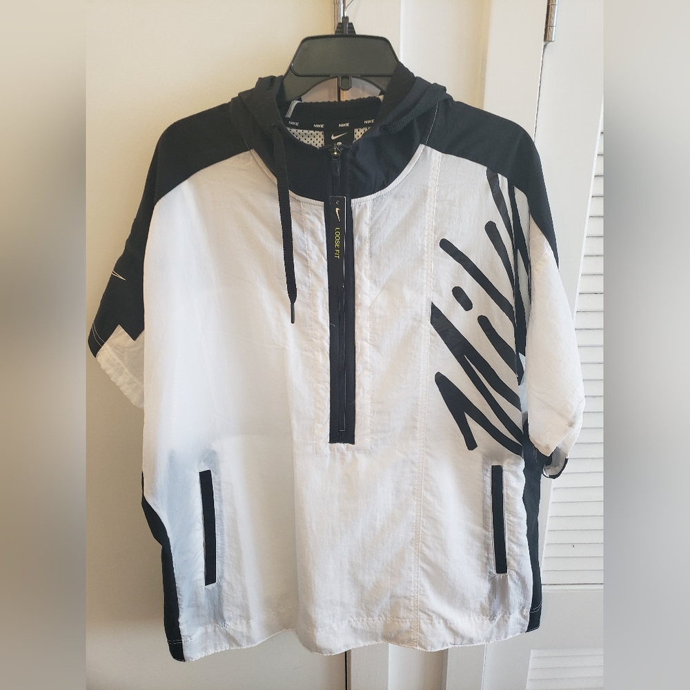 Nike Black and White Hooded Jacket Short Sleeve Large Men
